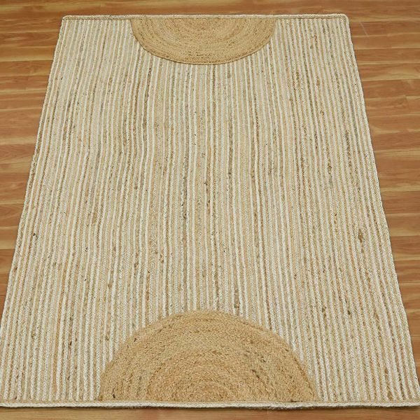 Hand Braided Beige White Jute Large Area Rugs - Image 3