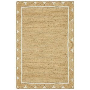 Hand Braided Beige White Jute Bordered Rugs