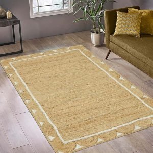 Hand Braided Beige White Jute Bordered Rugs