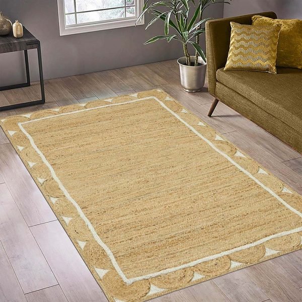 Hand Braided Beige White Jute Bordered Rugs - Image 2
