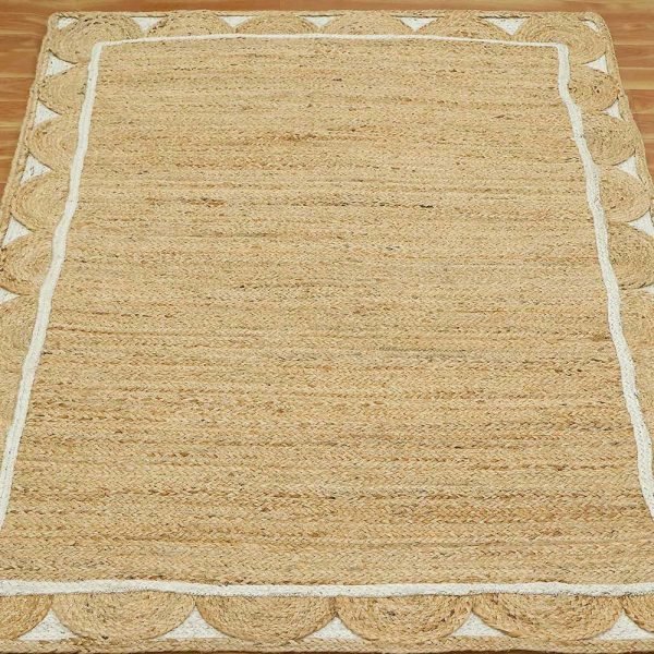 Hand Braided Beige White Jute Bordered Rugs - Image 3