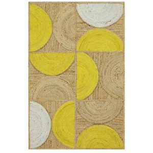 Indian Hand-braided Yellow Beige Natural Jute Area Rug