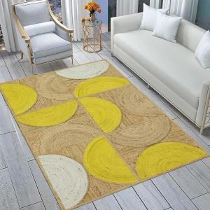 Indian Hand-braided Yellow Beige Natural Jute Area Rug
