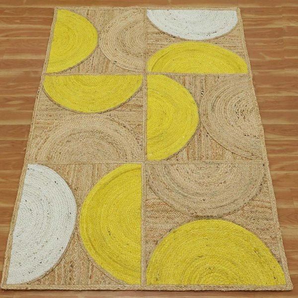Indian Hand-braided Yellow Beige Natural Jute Area Rug - Image 3
