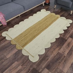 Hand-braided White Beige Dining Room Jute Rug