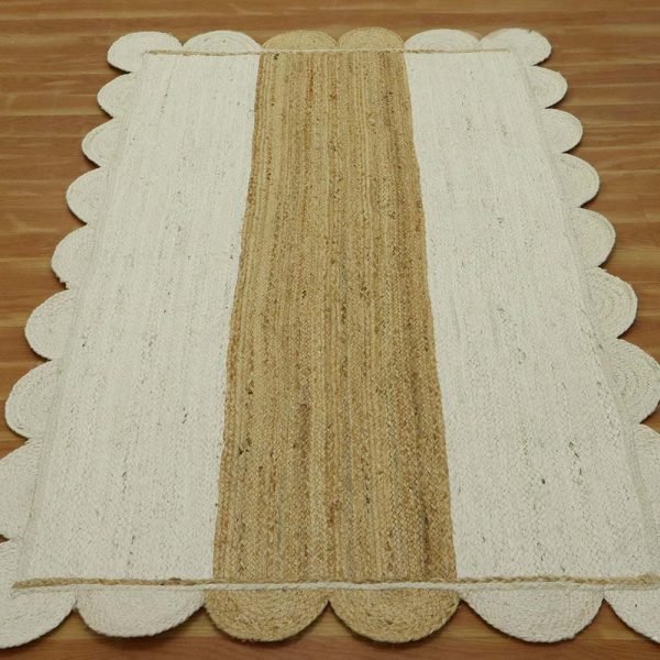 Hand-braided White Beige Dining Room Jute Rug - Image 3