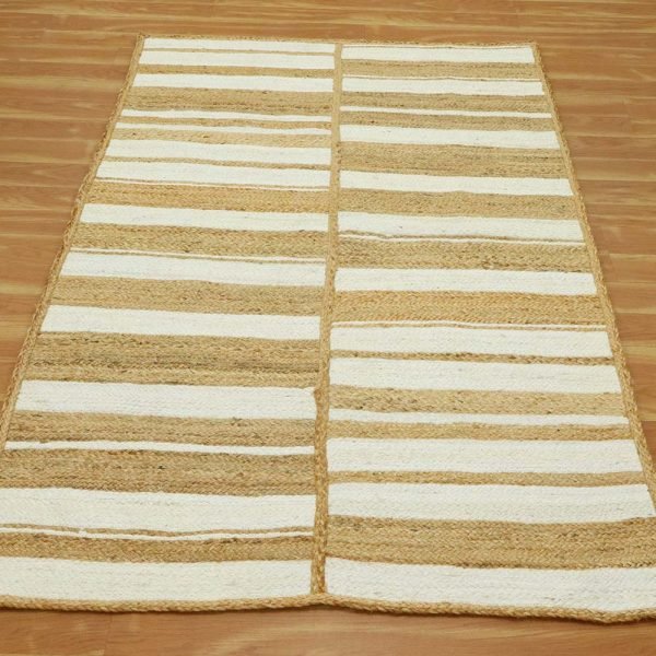 Handmade White Beige Home Decor Jute Area Rug - Image 3