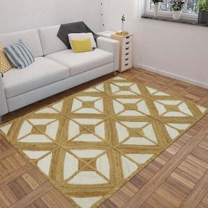 Hand-Braided White Beige Kitchen Jute Rug