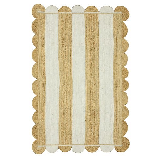 Handmade Scalloped White Beige Jute Area Rug
