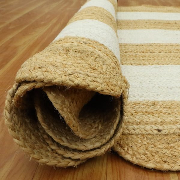 Handmade Scalloped White Beige Jute Area Rug - Image 5