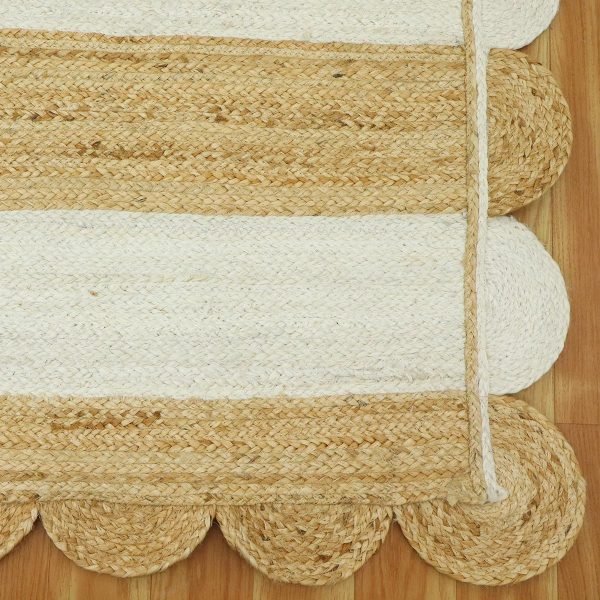 Handmade Scalloped White Beige Jute Area Rug - Image 6