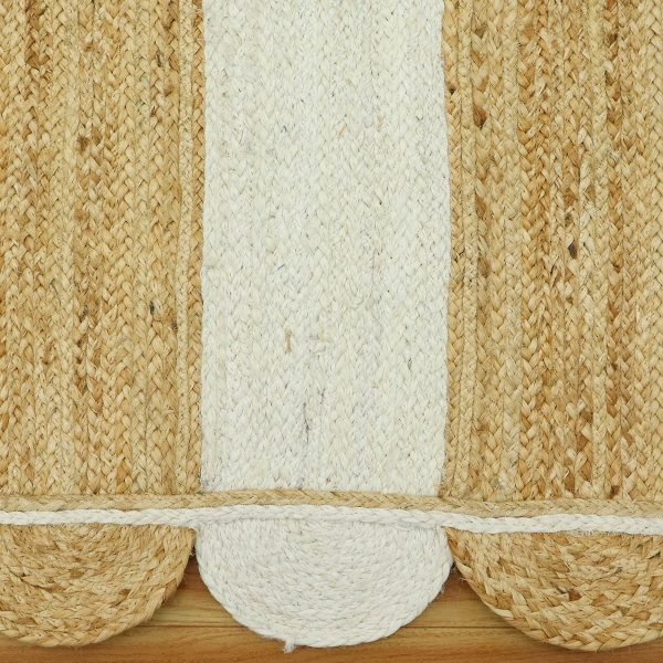 Handmade Scalloped White Beige Jute Area Rug - Image 7