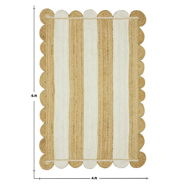 Handmade Scalloped White Beige Jute Area Rug - Image 9