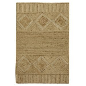 Hand Braided Beige White Geometric Jute Rug