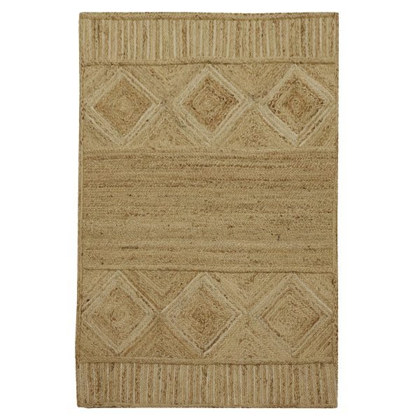 Hand Braided Beige White Geometric Jute Rug