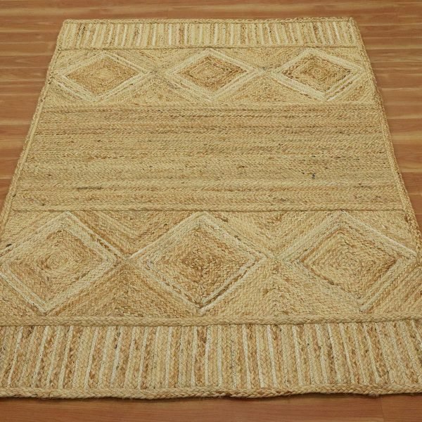 Hand Braided Beige White Geometric Jute Rug - Image 4
