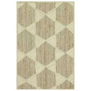 Handcrafted White Beige Geometric Rug