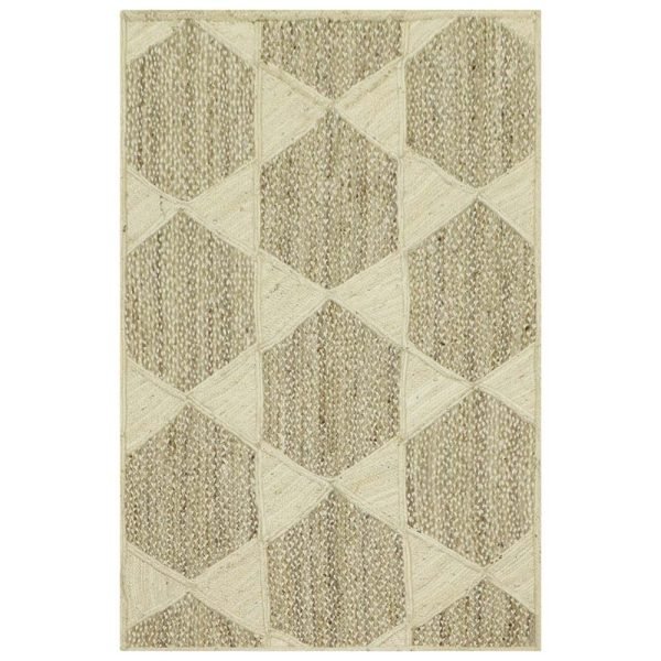 Handcrafted White Beige Geometric Rug