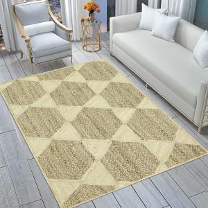 Handcrafted White Beige Geometric Rug