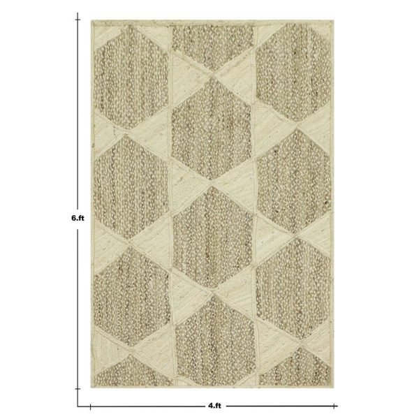 Handcrafted White Beige Geometric Rug - Image 5