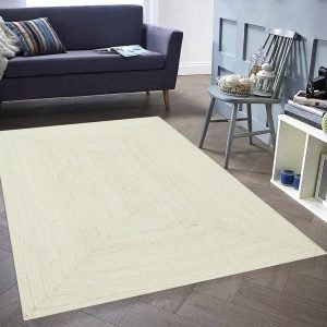 White Hand Braided Geometric Bedroom Area Rug