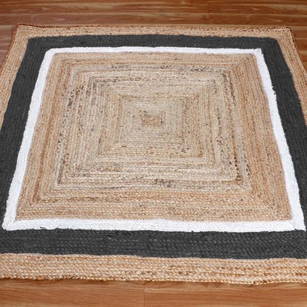 Bordered Beige Black Jute Square Area Rug - Image 3