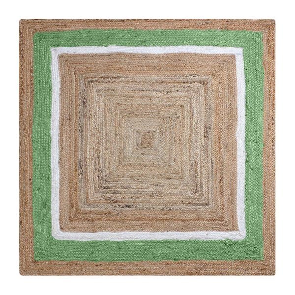 Hand Braided Green Beige Square Jute Rug