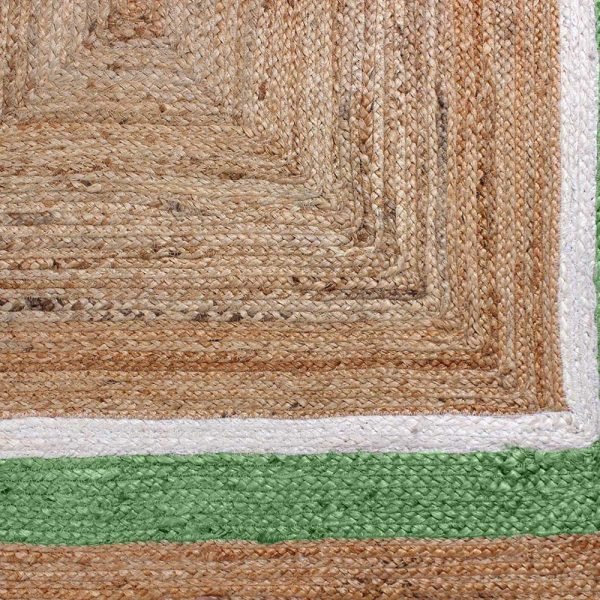 Hand Braided Green Beige Square Jute Rug - Image 4