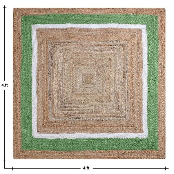 Hand Braided Green Beige Square Jute Rug - Image 5