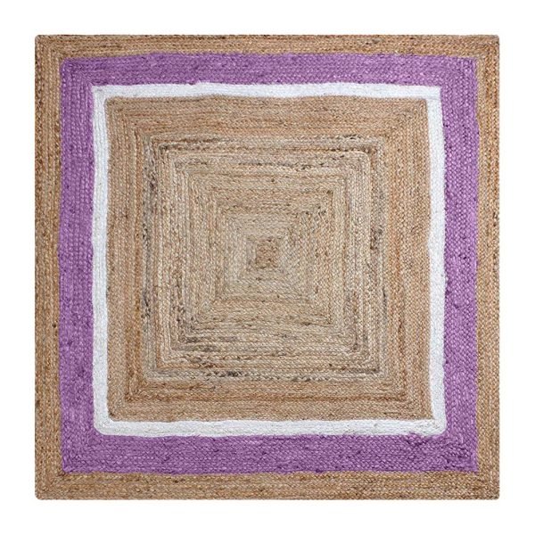 Hand Braided Purple Beige Square Jute Rug