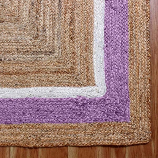 Hand Braided Purple Beige Square Jute Rug - Image 4