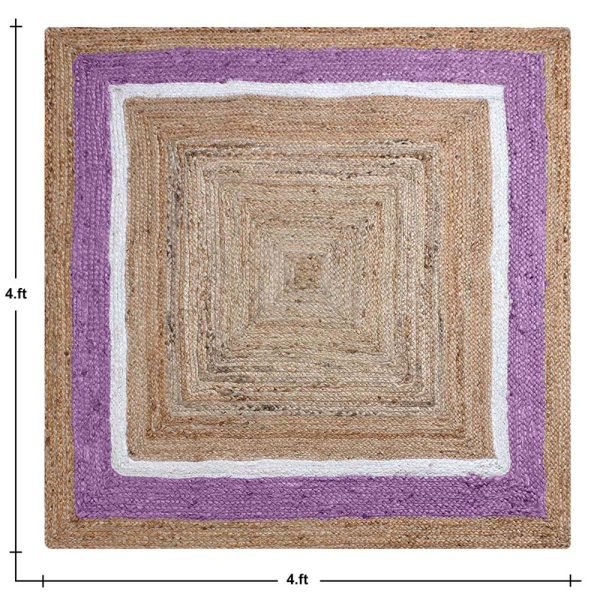 Hand Braided Purple Beige Square Jute Rug - Image 5