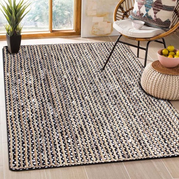 White Black Hand Braided Cotton Jute Area Rug - Image 2