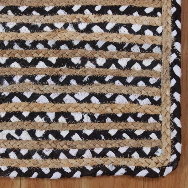 White Black Hand Braided Cotton Jute Area Rug - Image 5