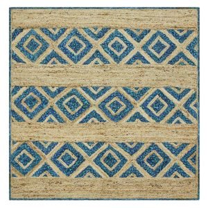 Hand Braided Beige Blue Cotton Jute Rug