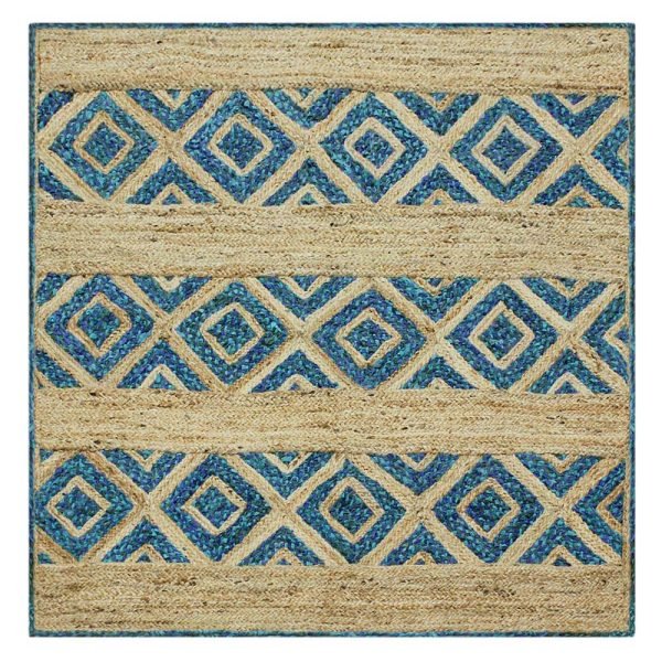 Hand Braided Beige Blue Cotton Jute Rug