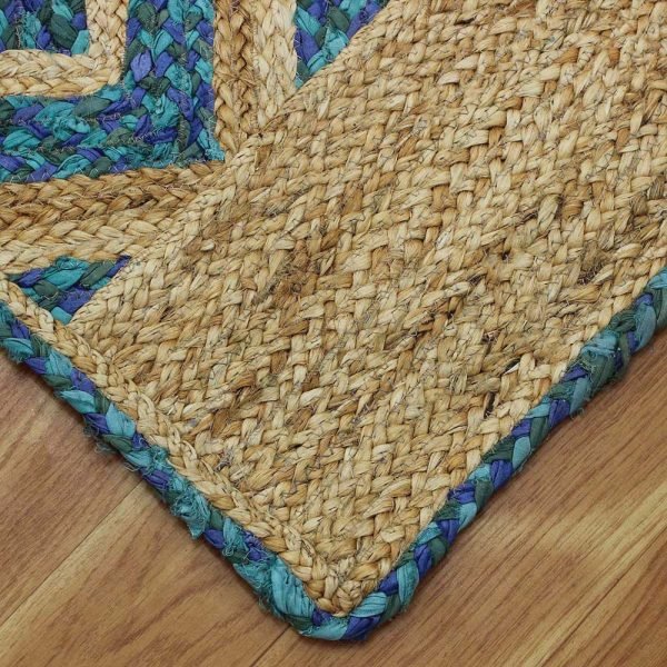 Hand Braided Beige Blue Cotton Jute Rug - Image 4