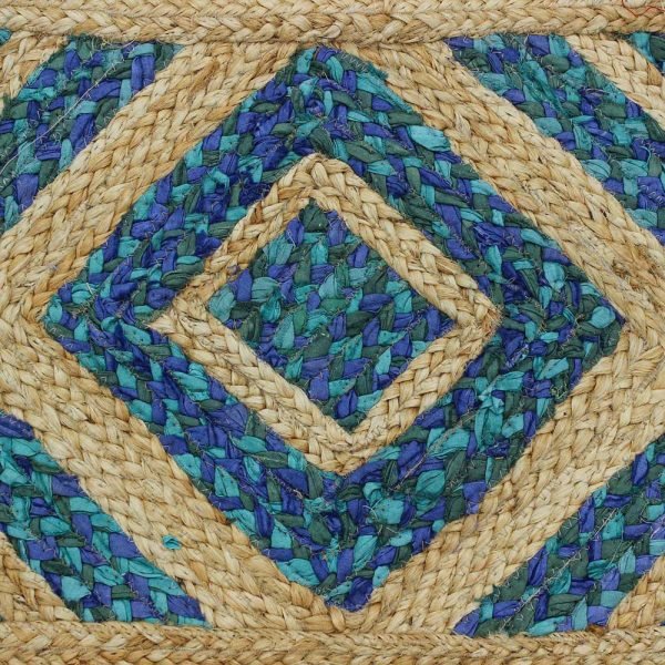 Hand Braided Beige Blue Cotton Jute Rug - Image 6