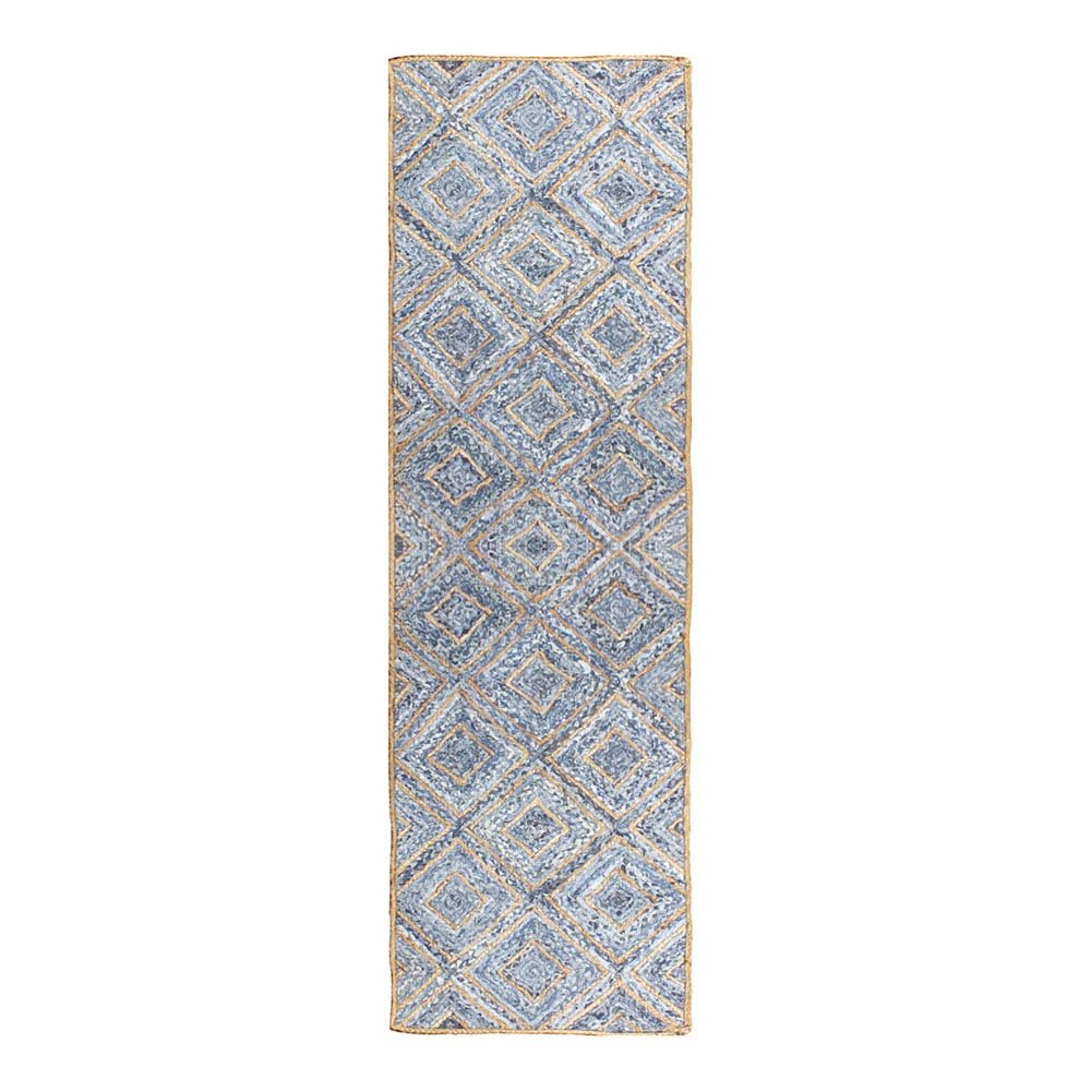 Blue Hand Braided Cotton Jute Runner Area Rug