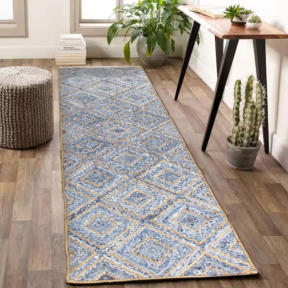 Blue Hand Braided Cotton Jute Runner Area Rug - Image 2