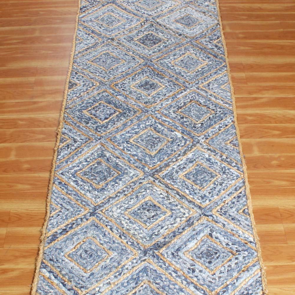 Blue Hand Braided Cotton Jute Runner Area Rug - Image 3