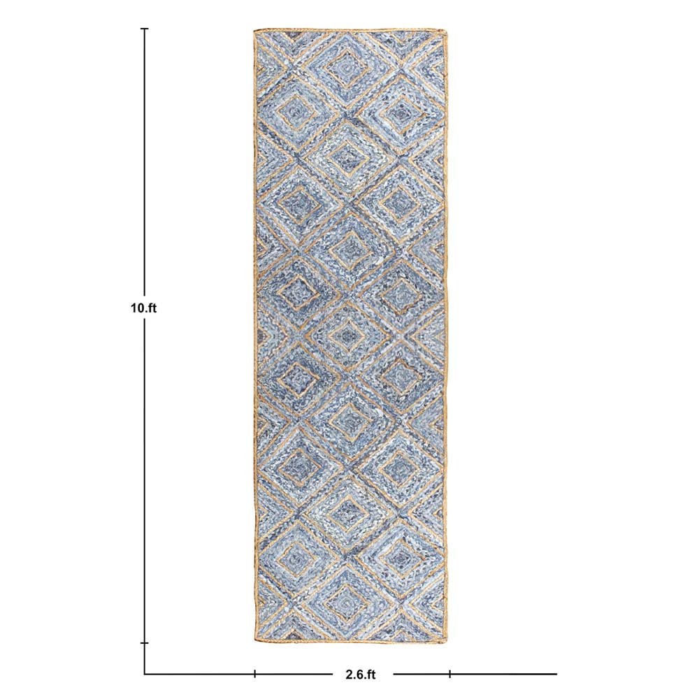 Blue Hand Braided Cotton Jute Runner Area Rug - Image 5