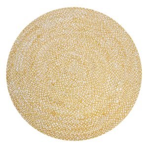 Round handmade rug yellow cotton and jute