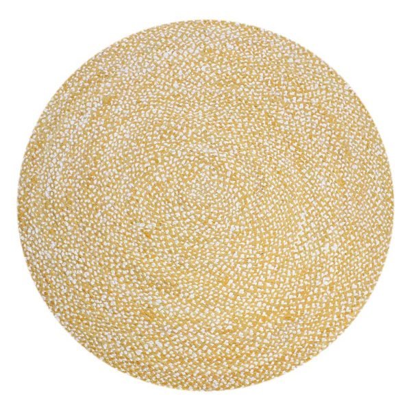 Round handmade rug yellow cotton and jute