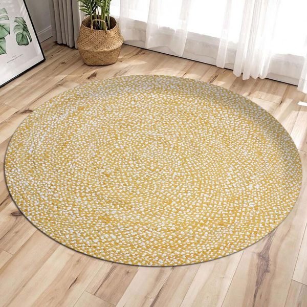Round handmade rug yellow cotton and jute - Image 2