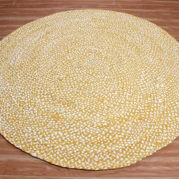 Round handmade rug yellow cotton and jute - Image 3