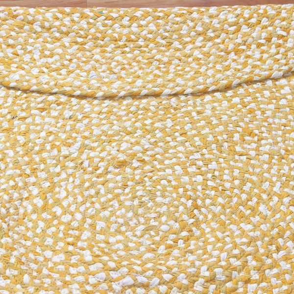 Round handmade rug yellow cotton and jute - Image 4