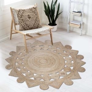 Hand Braided Jute Round Beige Area Rug