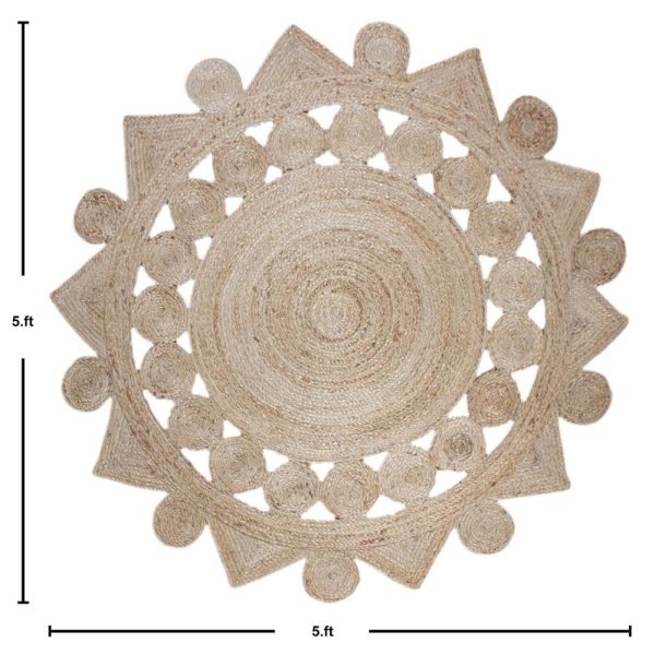 Hand Braided Jute Round Beige Area Rug - Image 5