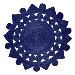 Indian Handmade Jute Round Blue Area Rug